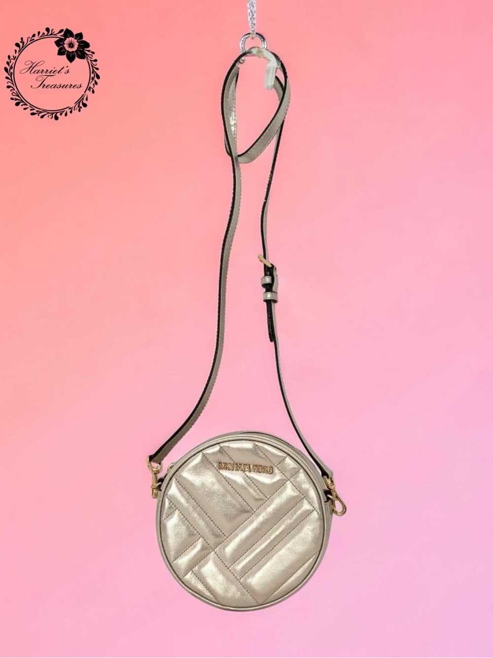Michael Kors Metallic Pewter Quilted Round Crossbody Bag